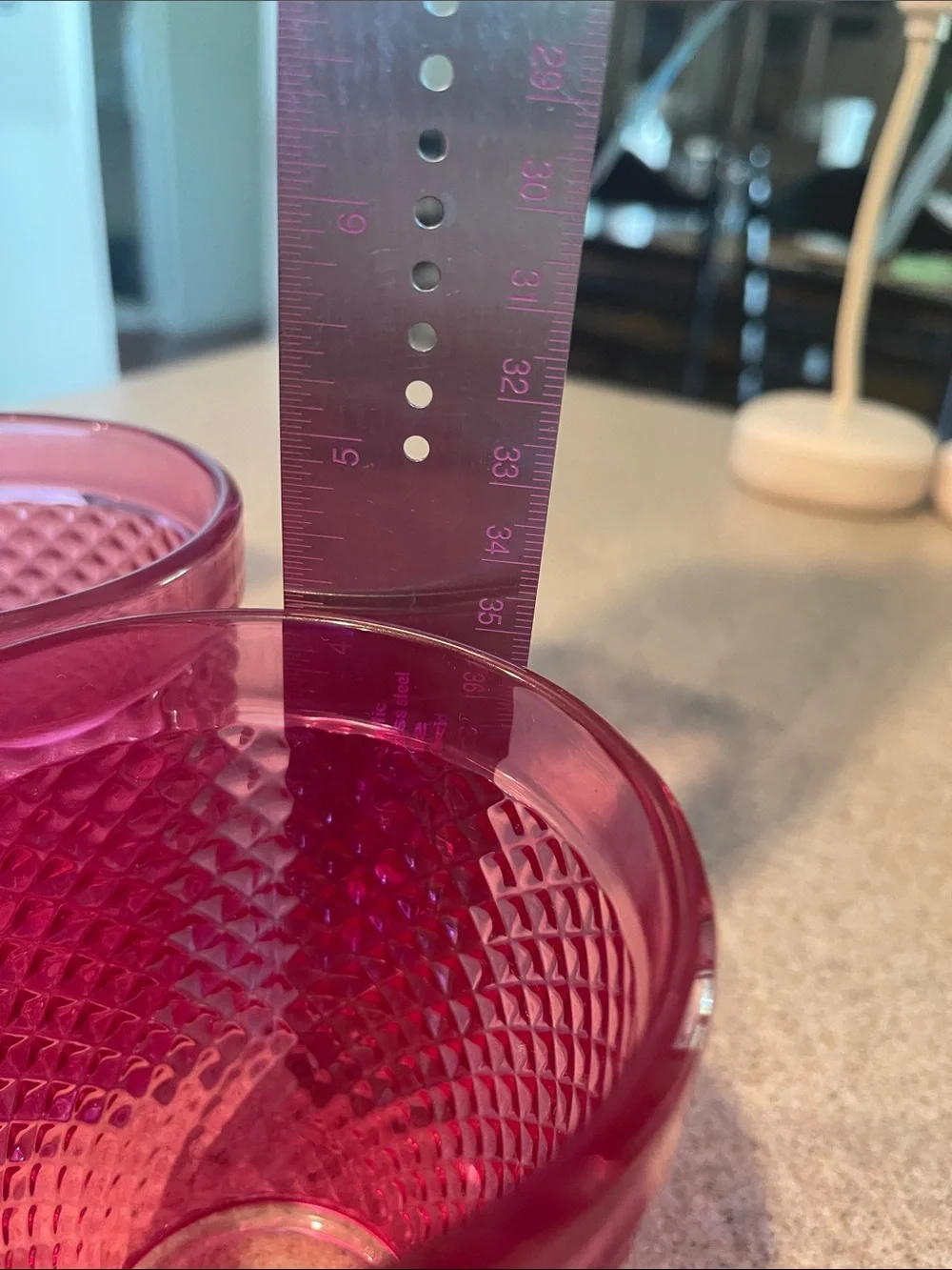 Michaels Hot Pink Diamond-Pattern Glass Pitcher with 4 Matching Tumblers